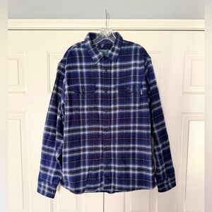 Woolrich Navy and White Plaid Men's Heavyweight Flannel